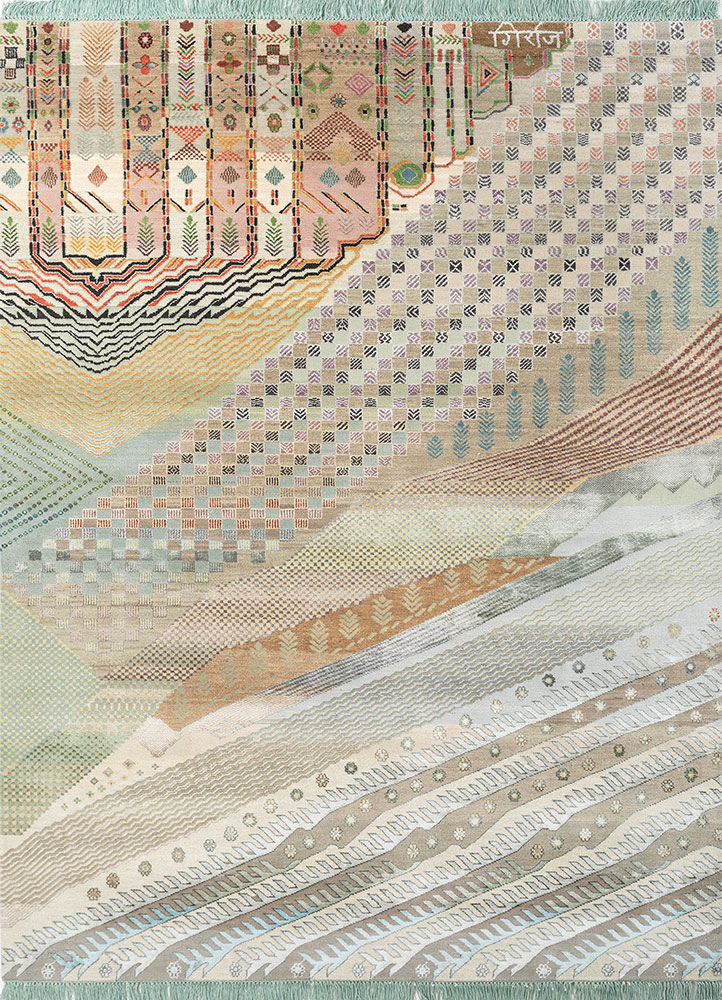 manchaha green wool and bamboo silk hand knotted Rug - HeadShot