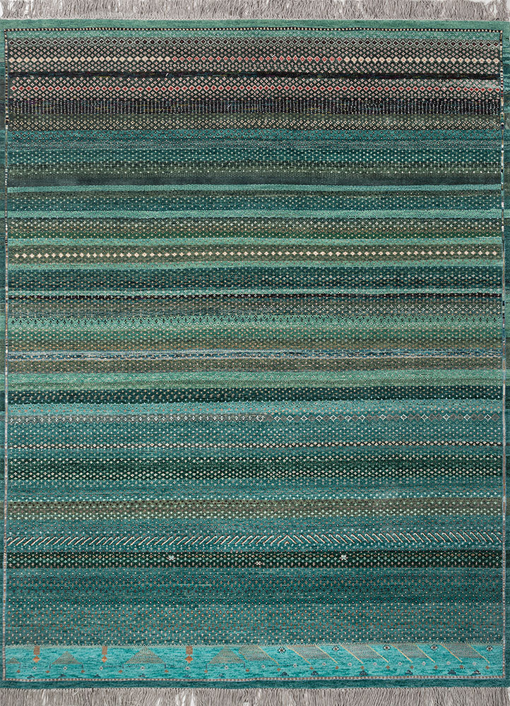 manchaha blue wool and bamboo silk hand knotted Rug - HeadShot