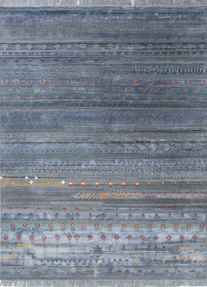 manchaha blue wool and bamboo silk hand knotted Rug - HeadShot