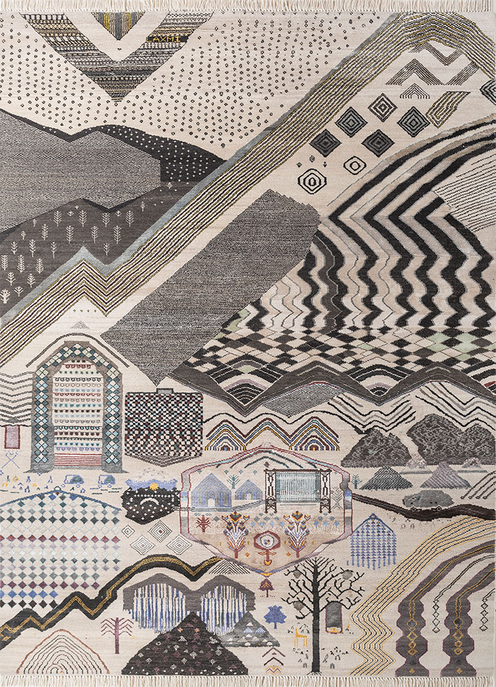 manchaha ivory wool and bamboo silk hand knotted Rug - HeadShot