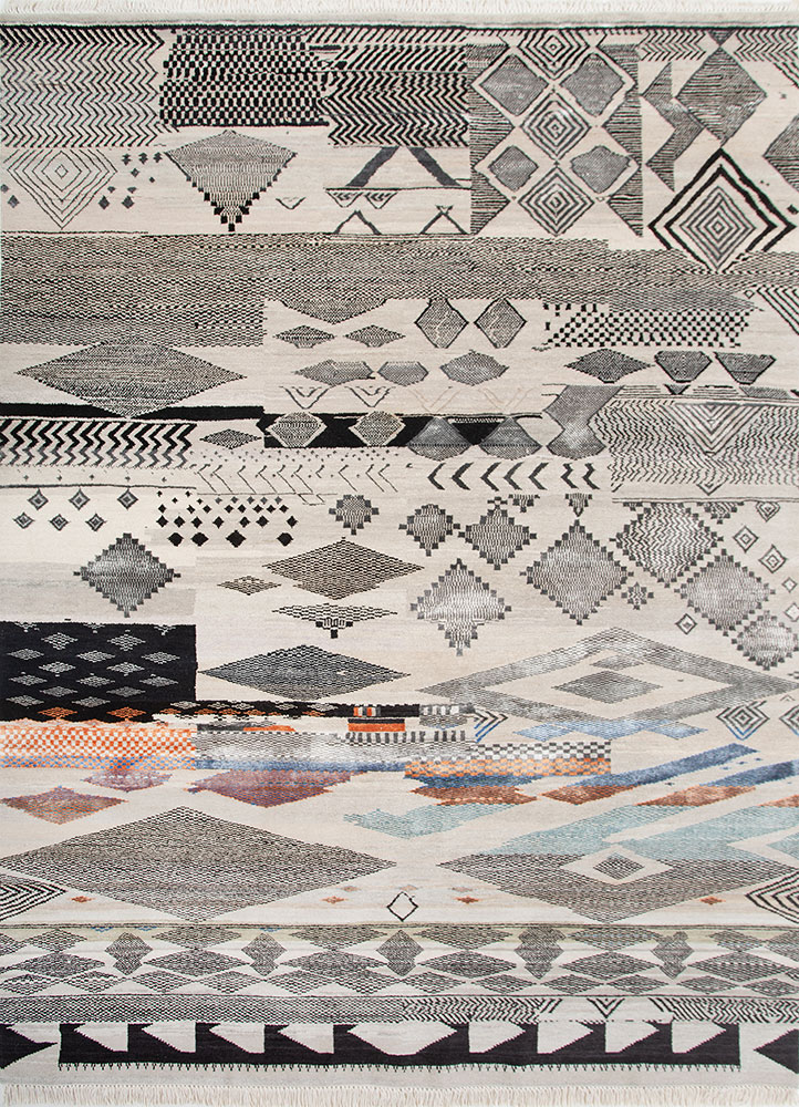 manchaha ivory wool and bamboo silk hand knotted Rug - HeadShot