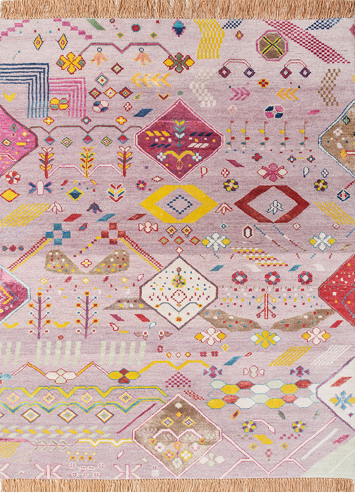 manchaha pink and purple wool and bamboo silk hand knotted Rug - HeadShot