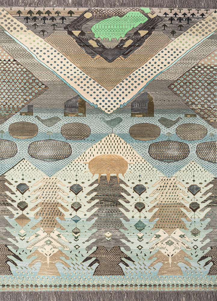 manchaha blue wool and bamboo silk hand knotted Rug - HeadShot