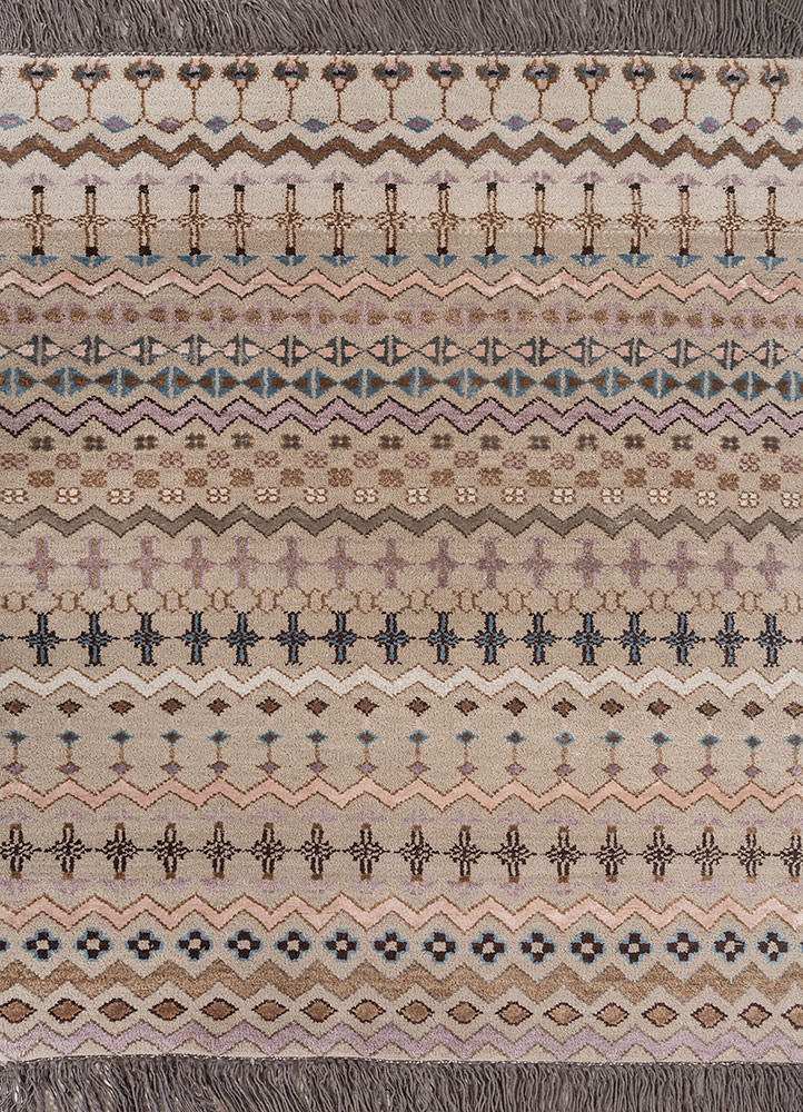 manchaha ivory wool and bamboo silk hand knotted Rug - HeadShot