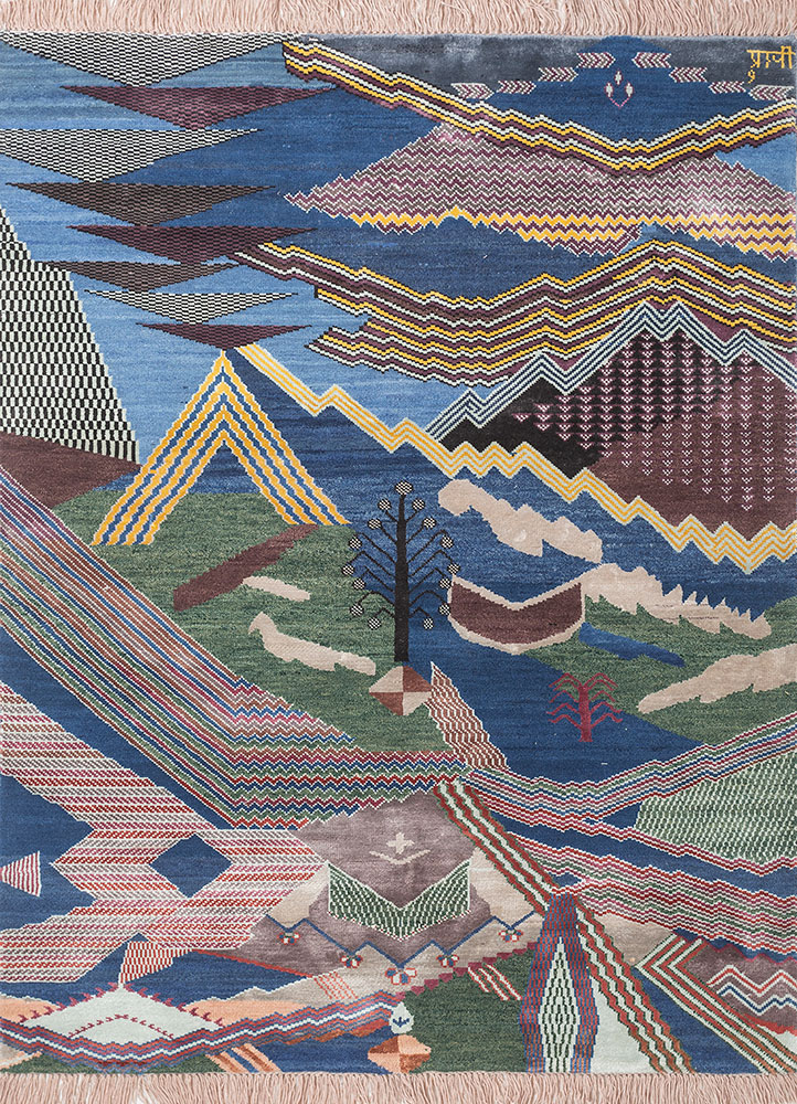 manchaha pink and purple wool and bamboo silk hand knotted Rug - HeadShot