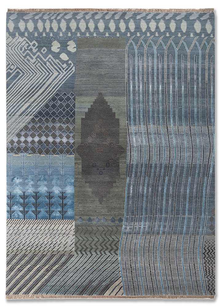 manchaha blue wool and bamboo silk hand knotted Rug - HeadShot