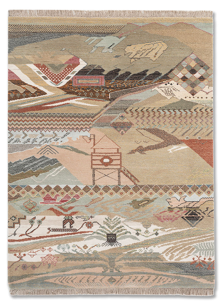 manchaha blue wool and bamboo silk hand knotted Rug - HeadShot