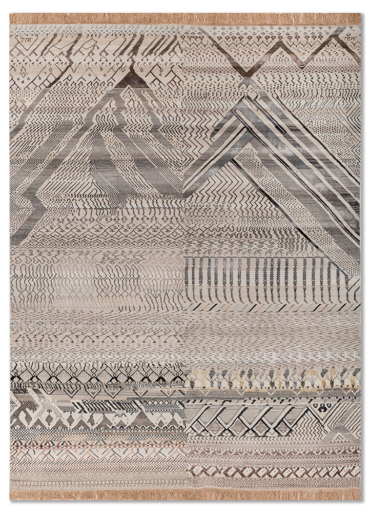 manchaha ivory wool and bamboo silk hand knotted Rug - HeadShot