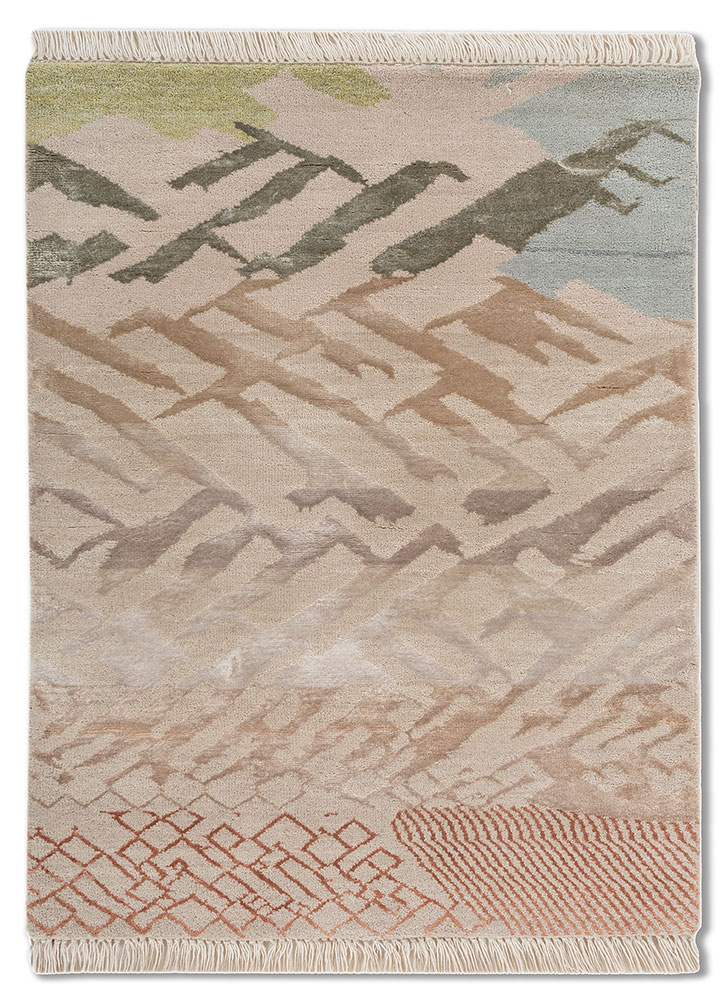manchaha ivory wool and bamboo silk hand knotted Rug - HeadShot