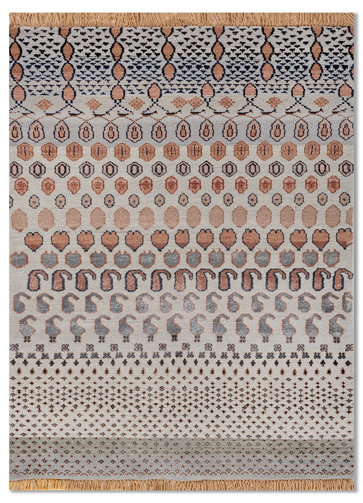 manchaha red and orange wool and bamboo silk hand knotted Rug - HeadShot