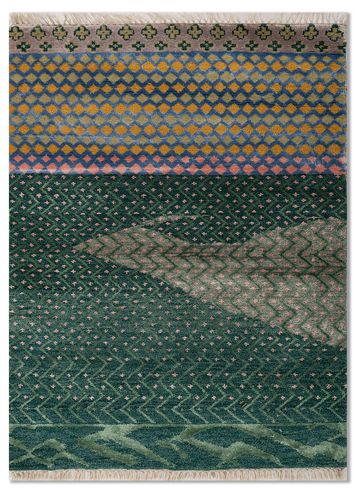 manchaha blue wool and bamboo silk hand knotted Rug - HeadShot