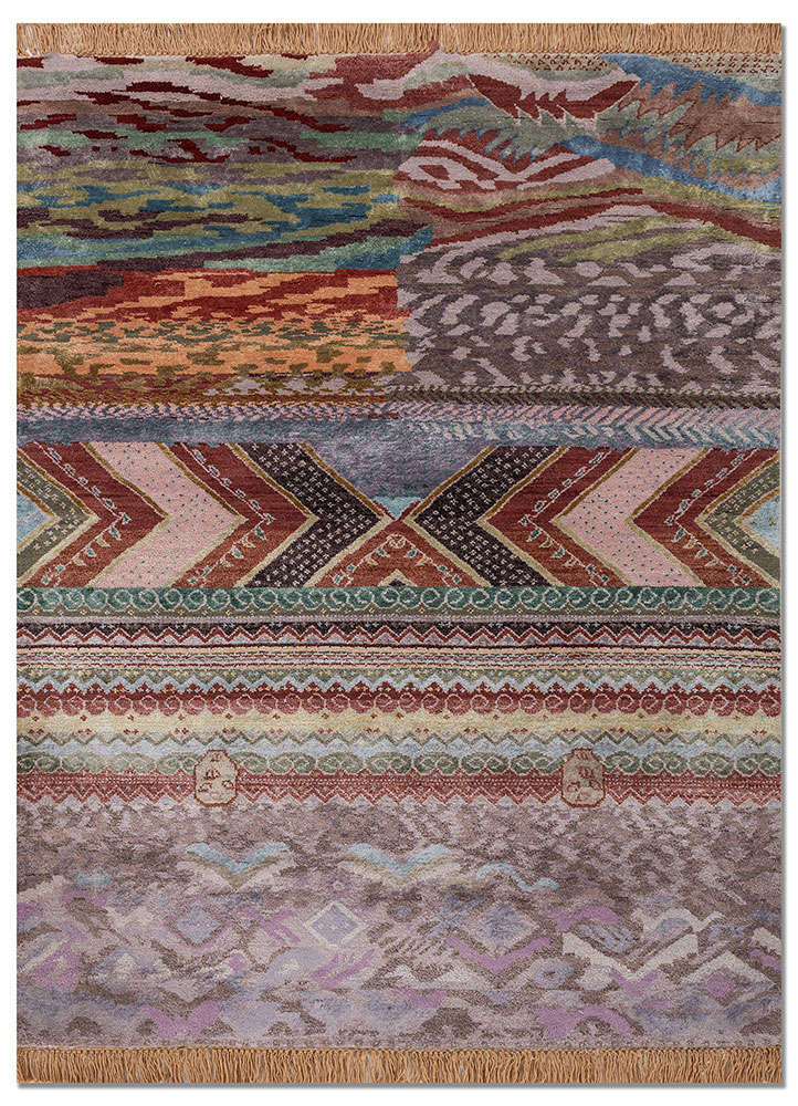 manchaha pink and purple wool and bamboo silk hand knotted Rug - HeadShot
