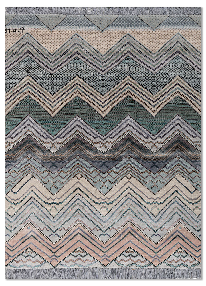 manchaha blue wool and bamboo silk hand knotted Rug - HeadShot