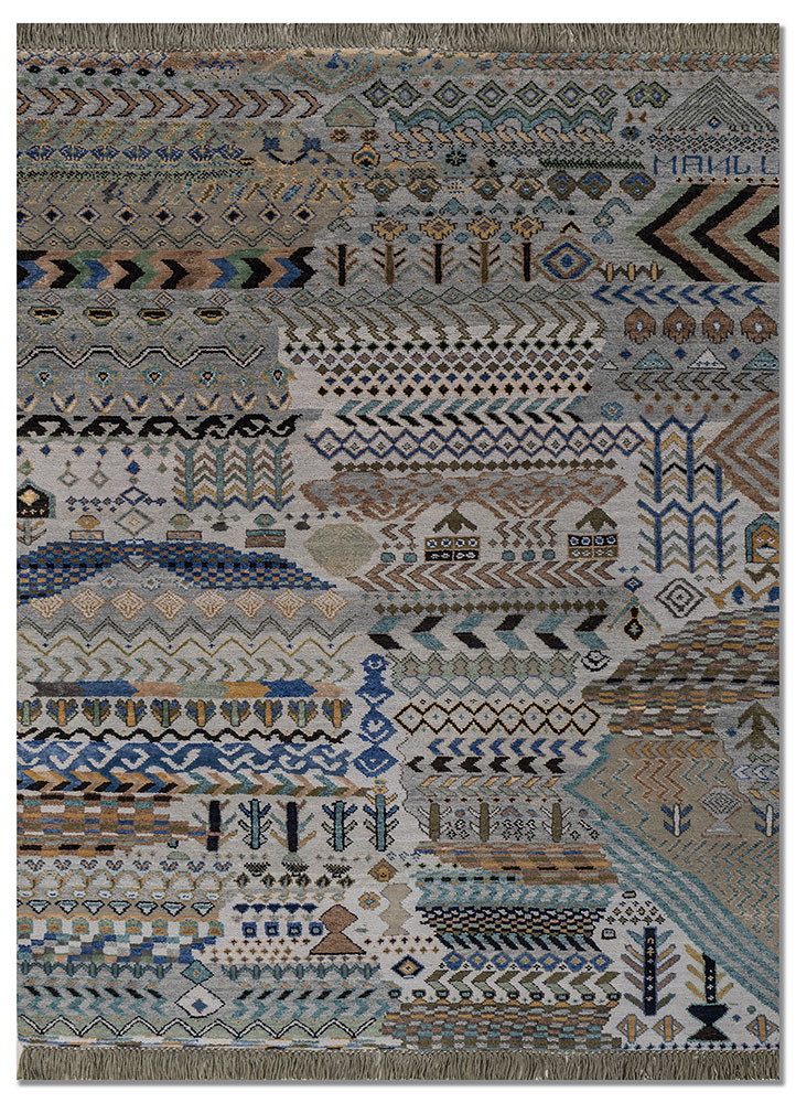 manchaha blue wool and bamboo silk hand knotted Rug - HeadShot