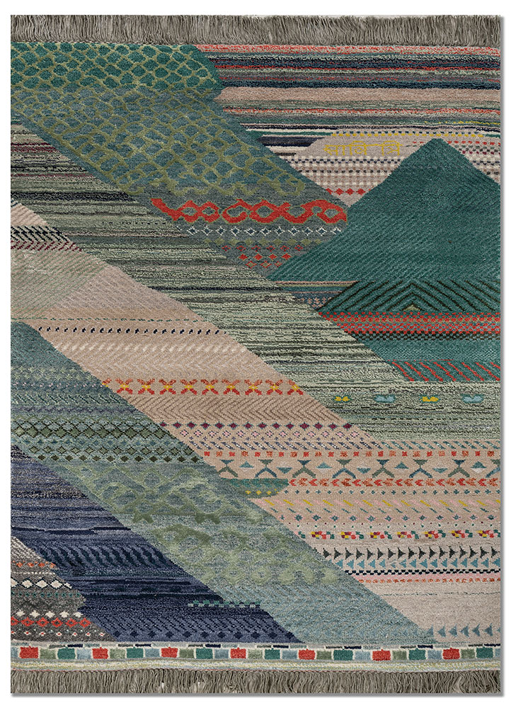 manchaha green wool and bamboo silk hand knotted Rug - HeadShot