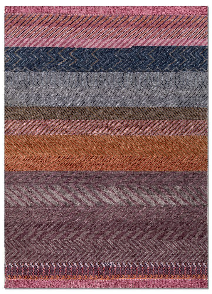 manchaha pink and purple wool and bamboo silk hand knotted Rug - HeadShot