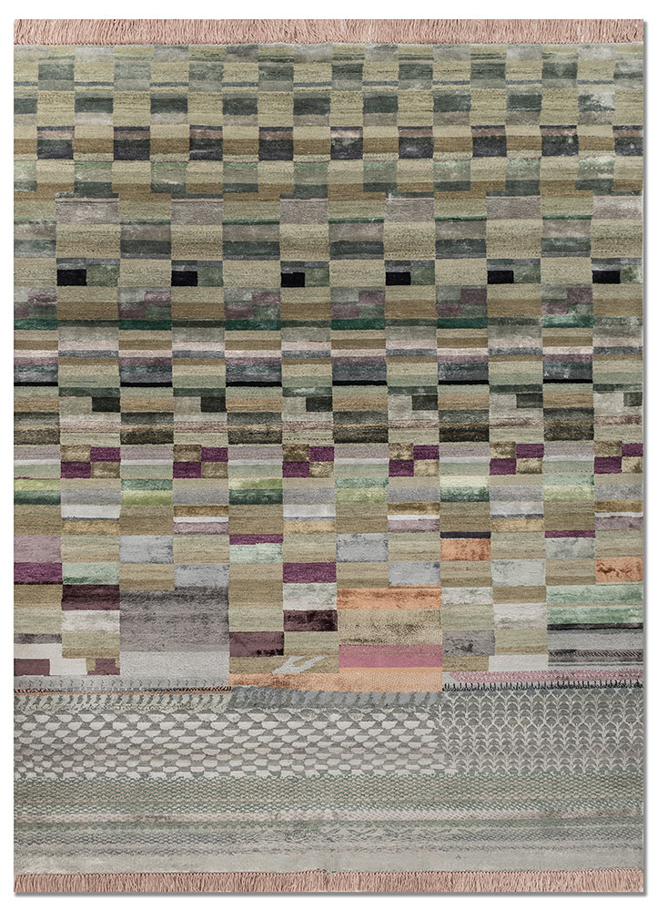 manchaha green wool and bamboo silk hand knotted Rug - HeadShot