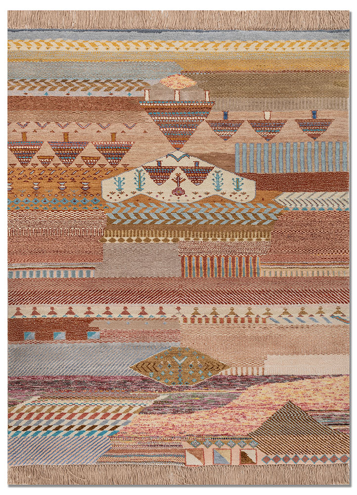 manchaha red and orange wool and bamboo silk hand knotted Rug - HeadShot