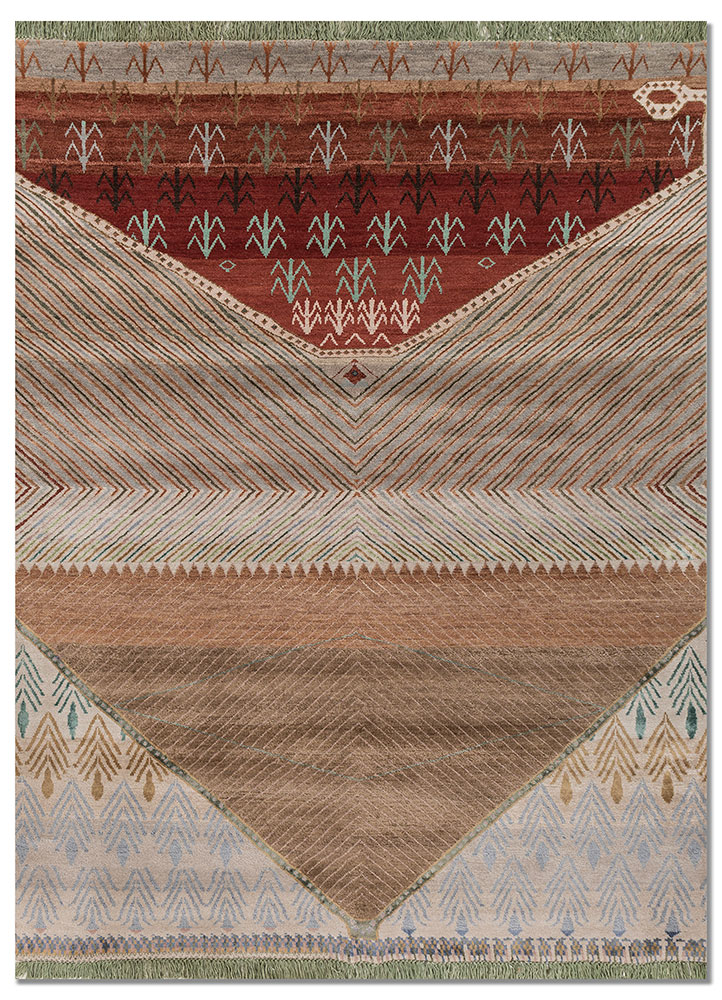 manchaha red and orange wool and bamboo silk hand knotted Rug - HeadShot