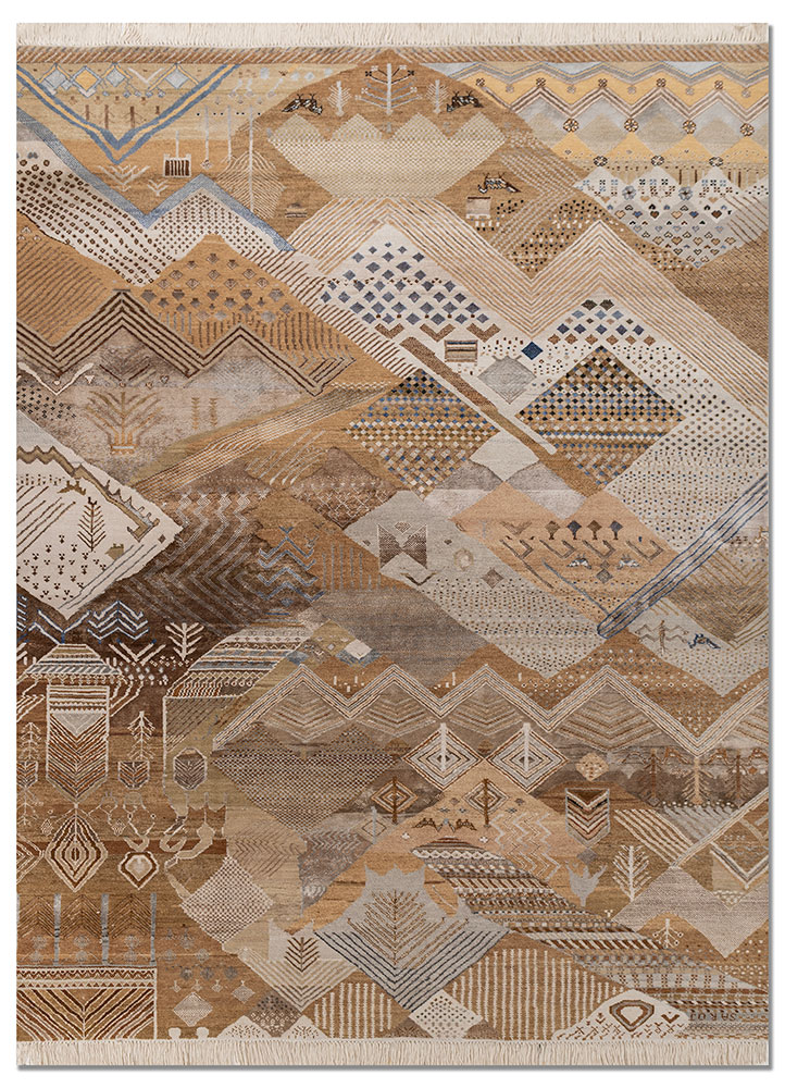 manchaha ivory wool and bamboo silk hand knotted Rug - HeadShot