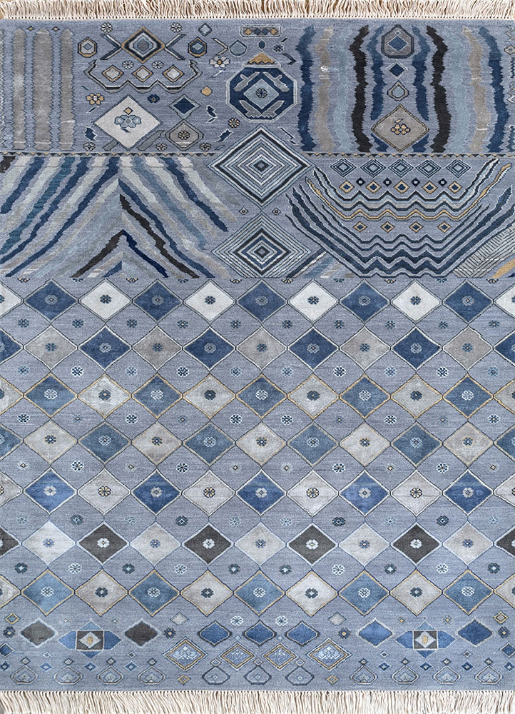 manchaha blue wool and bamboo silk hand knotted Rug - HeadShot