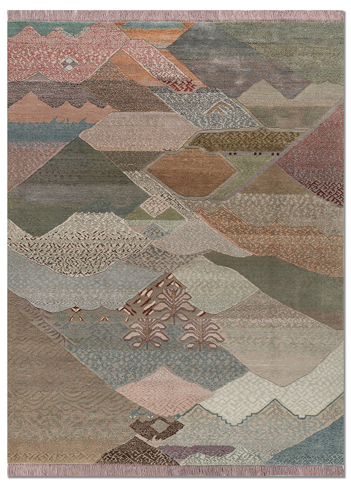 manchaha pink and purple wool and bamboo silk hand knotted Rug - HeadShot