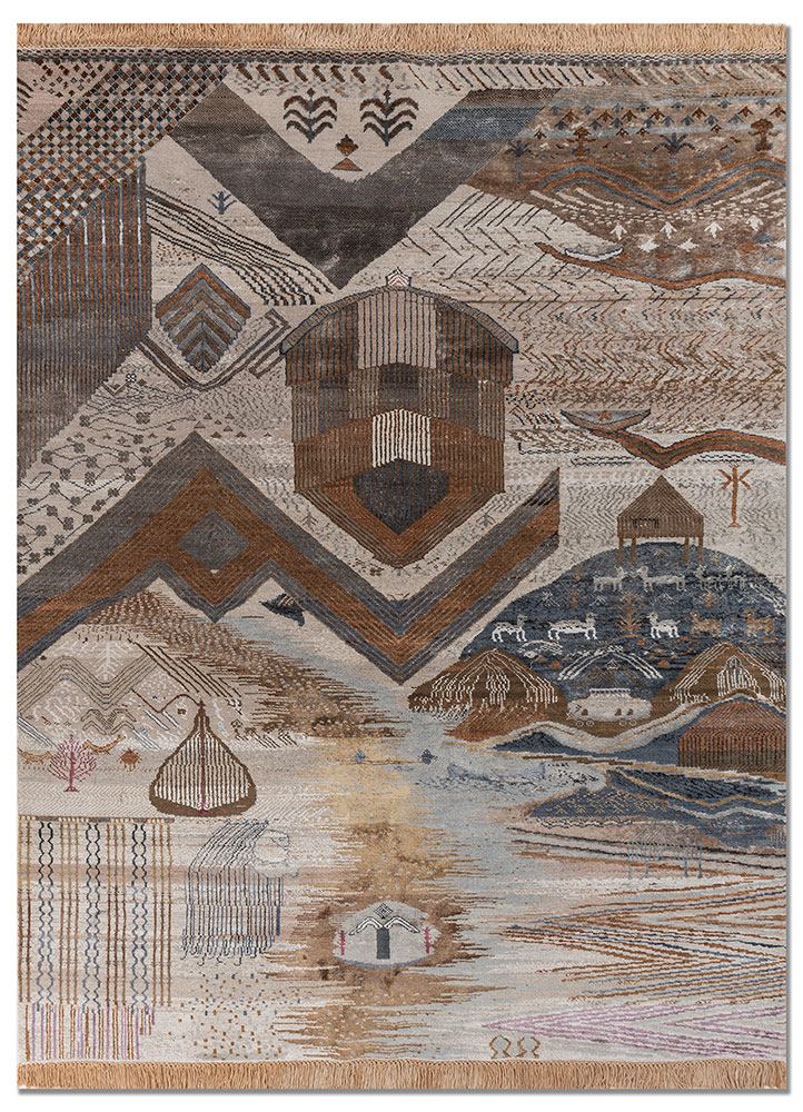 manchaha blue wool and bamboo silk hand knotted Rug - HeadShot