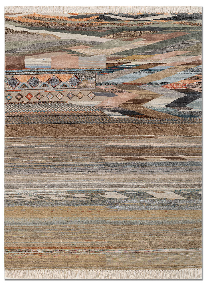 manchaha gold wool and bamboo silk hand knotted Rug - HeadShot