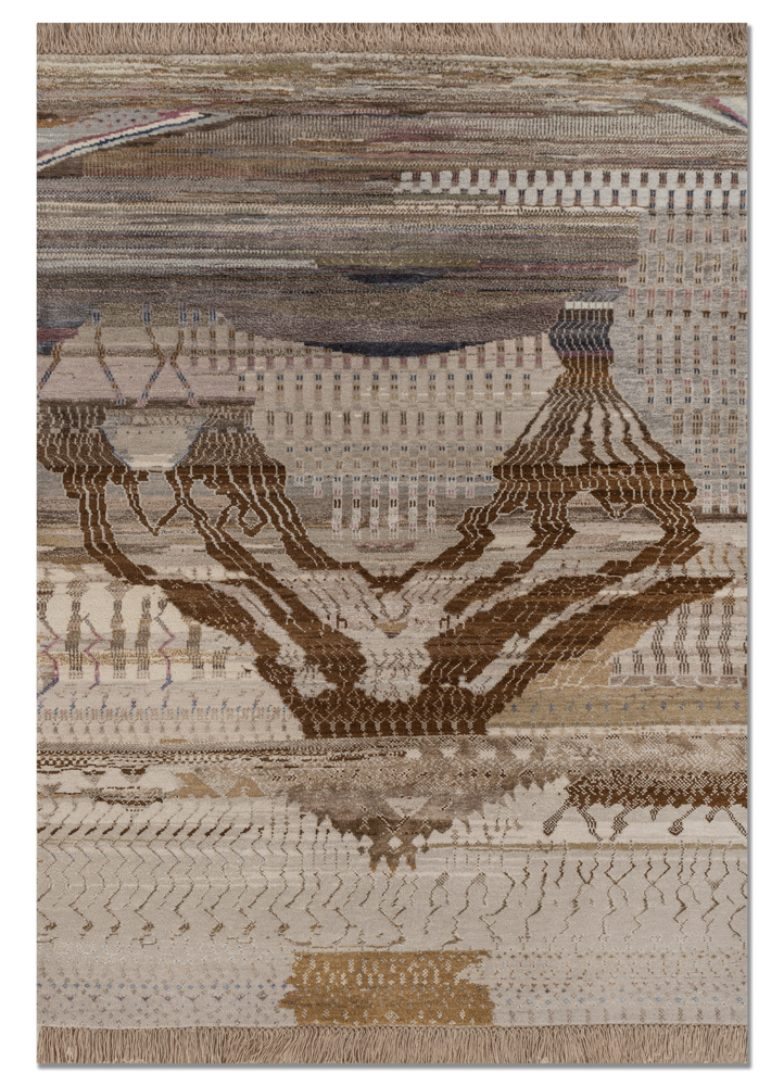 manchaha ivory wool and bamboo silk hand knotted Rug - HeadShot