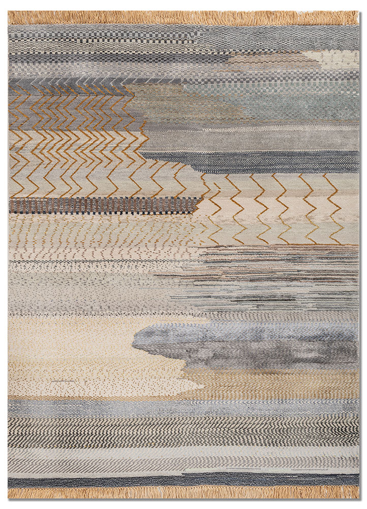 manchaha ivory wool and bamboo silk hand knotted Rug - HeadShot