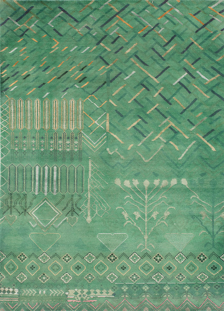 manchaha green wool and bamboo silk hand knotted Rug - HeadShot