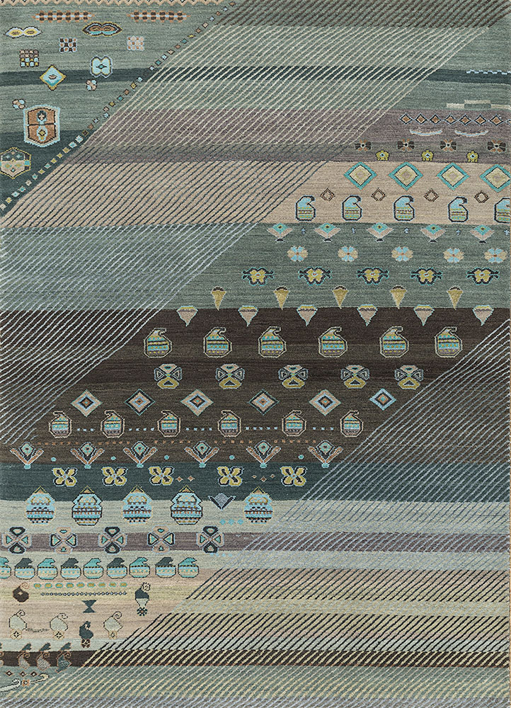 manchaha blue wool and bamboo silk hand knotted Rug - HeadShot