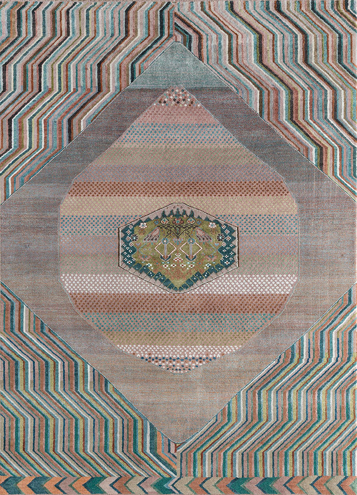 manchaha pink and purple wool and bamboo silk hand knotted Rug - HeadShot