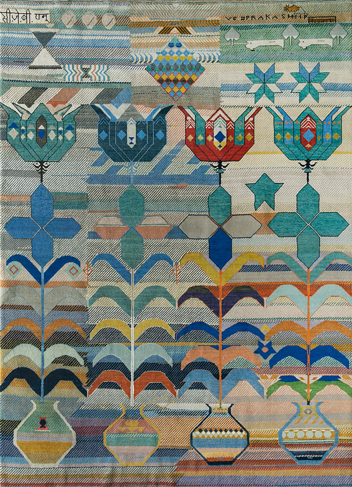 freedom manchaha multi wool and bamboo silk hand knotted Rug - HeadShot