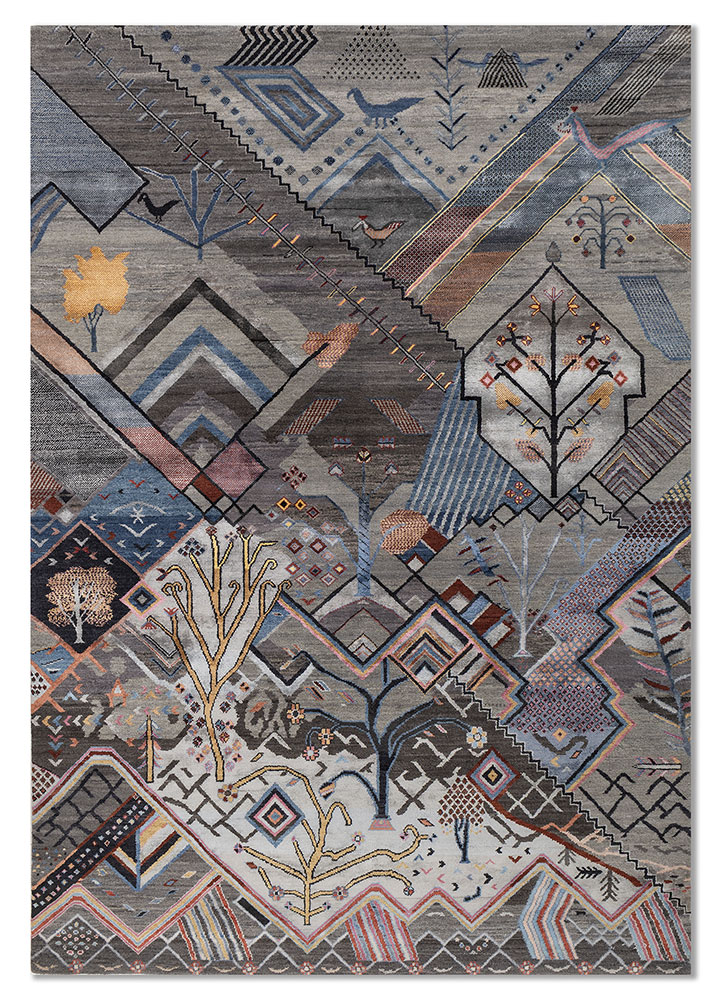 manchaha grey and black wool and bamboo silk hand knotted Rug - HeadShot