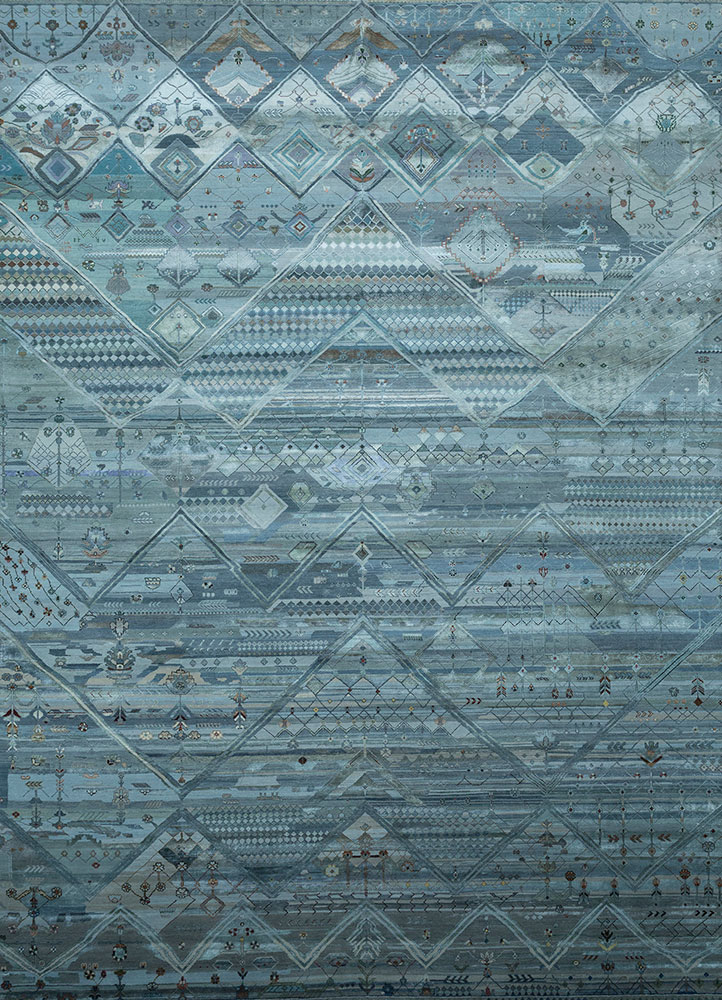 manchaha blue wool and bamboo silk hand knotted Rug - HeadShot
