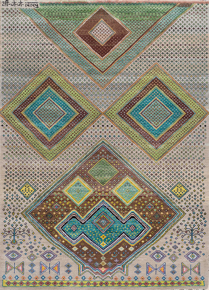 freedom manchaha ivory wool and bamboo silk hand knotted Rug - HeadShot