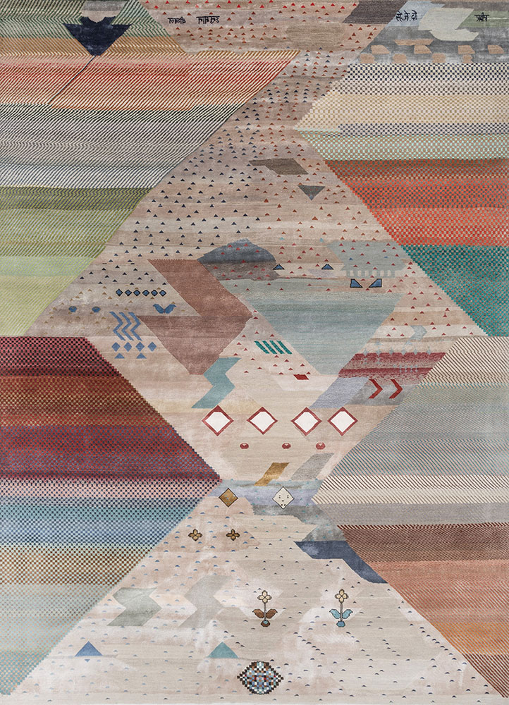 freedom manchaha ivory wool and bamboo silk hand knotted Rug - HeadShot