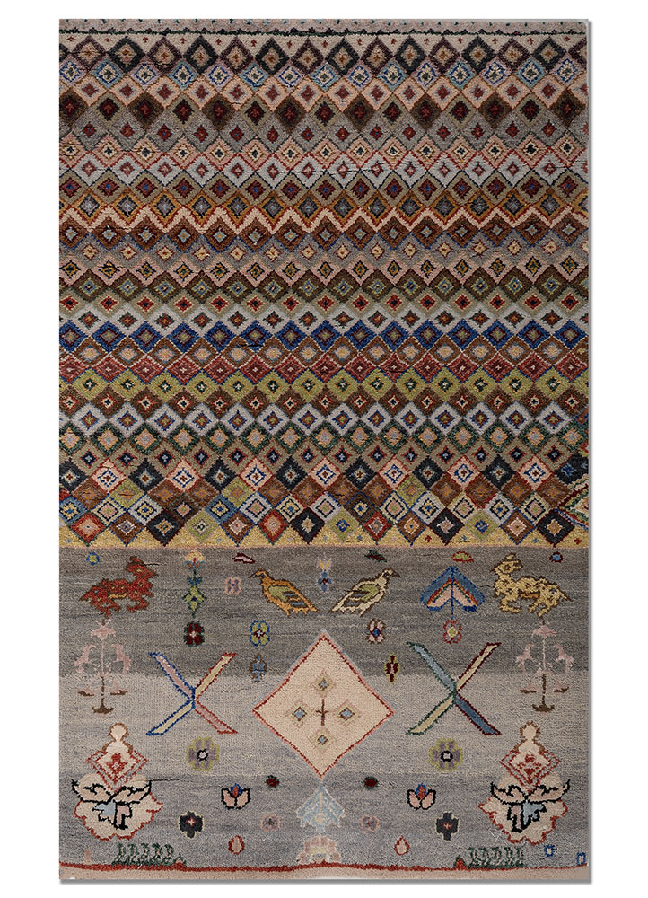 manchaha ivory wool and bamboo silk hand knotted Rug - HeadShot