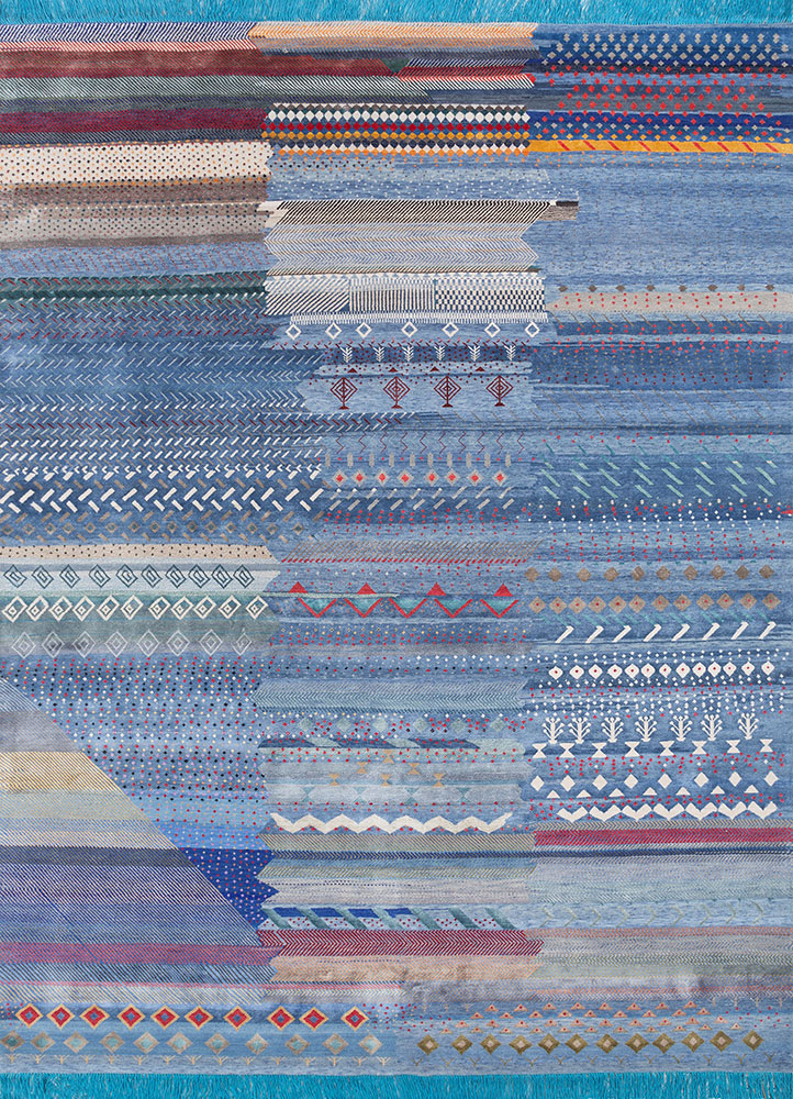 freedom manchaha blue wool and bamboo silk hand knotted Rug - HeadShot