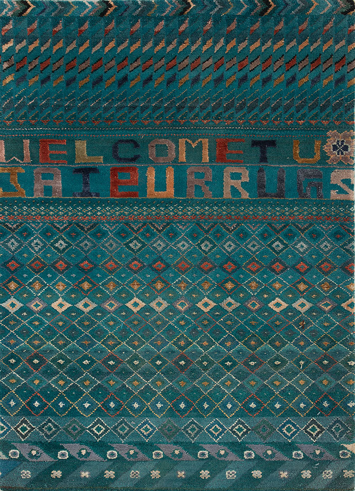 manchaha blue wool and bamboo silk hand knotted Rug - HeadShot