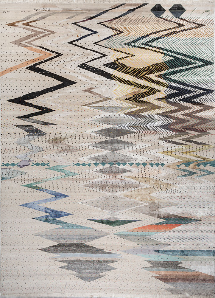 freedom manchaha ivory wool and bamboo silk hand knotted Rug - HeadShot