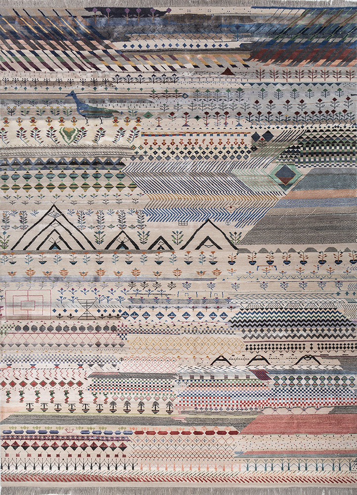 freedom manchaha ivory wool and bamboo silk hand knotted Rug - HeadShot