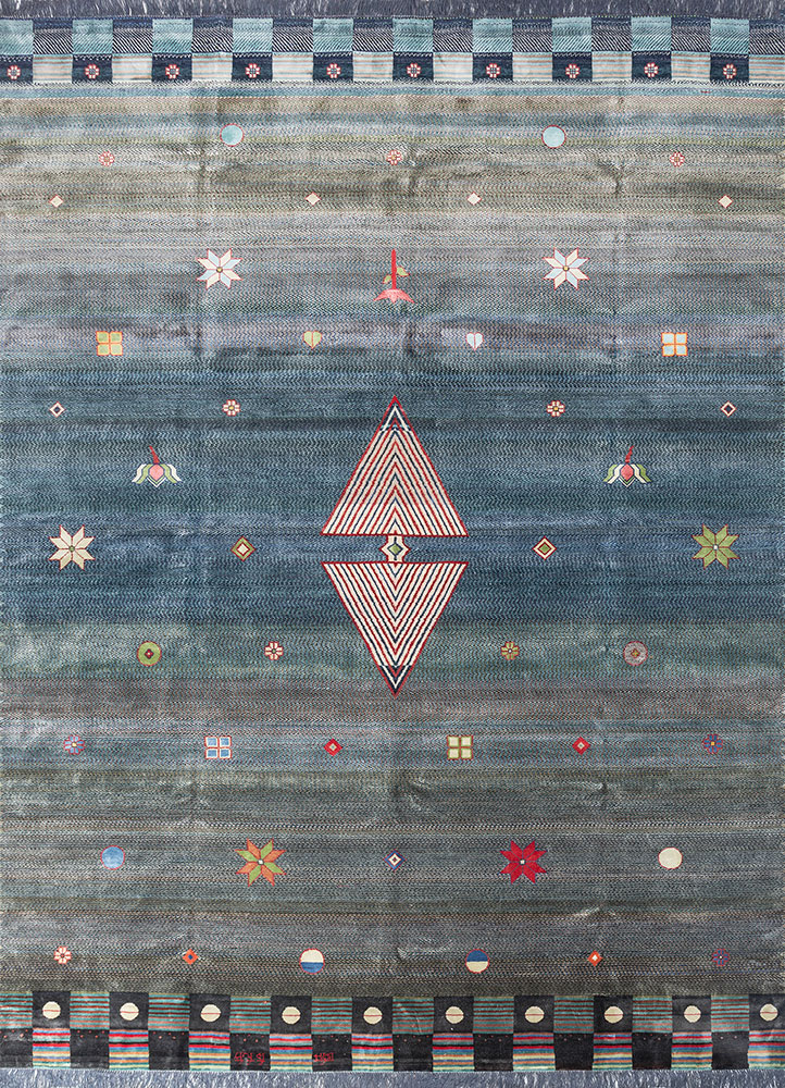 freedom manchaha blue wool and bamboo silk hand knotted Rug - HeadShot