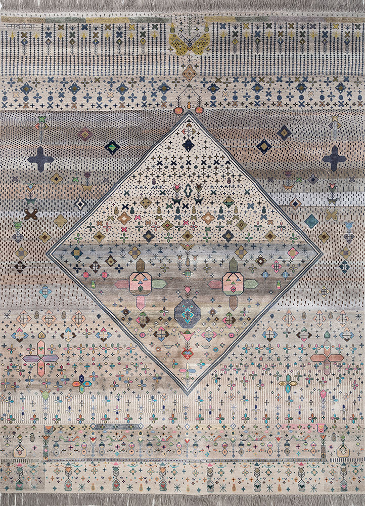 freedom manchaha ivory wool and bamboo silk hand knotted Rug - HeadShot