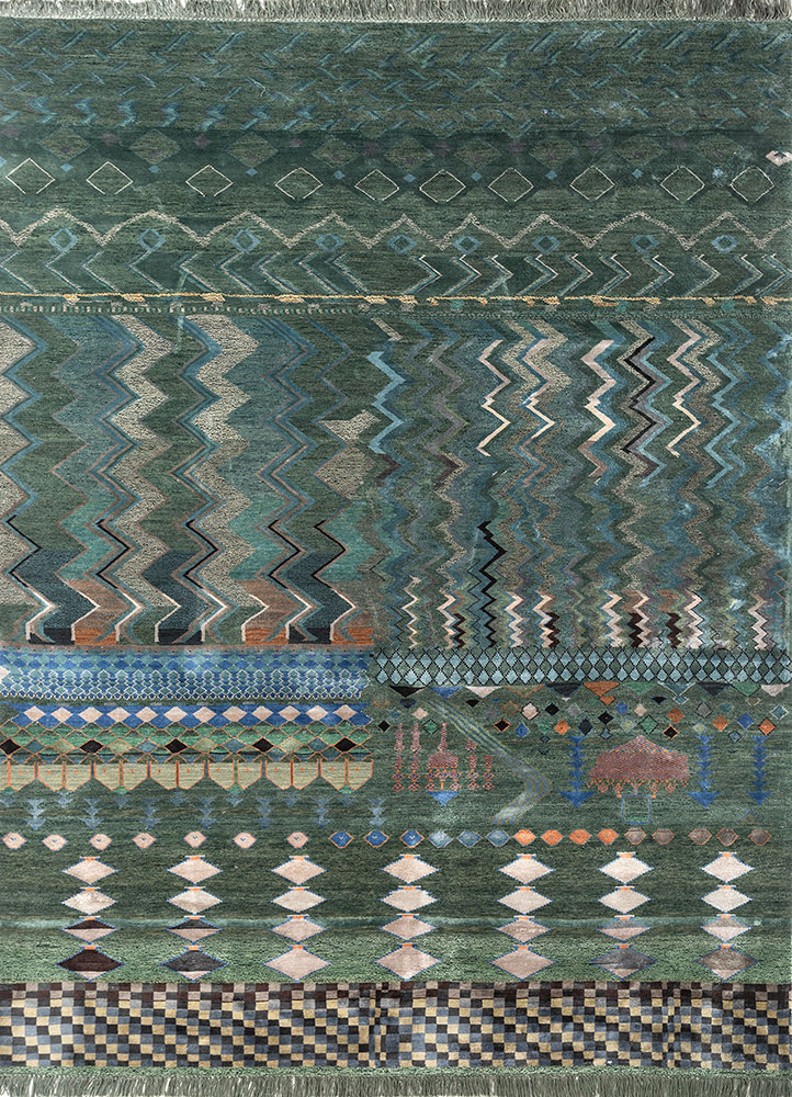 freedom manchaha green wool and bamboo silk hand knotted Rug - HeadShot