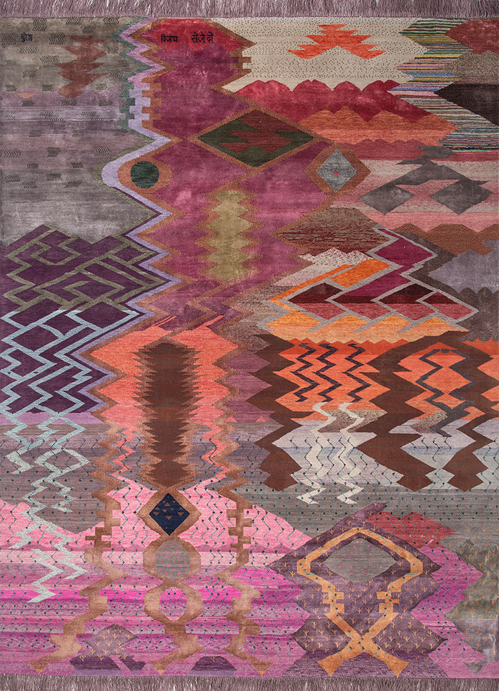 freedom manchaha pink and purple wool and bamboo silk hand knotted Rug - HeadShot