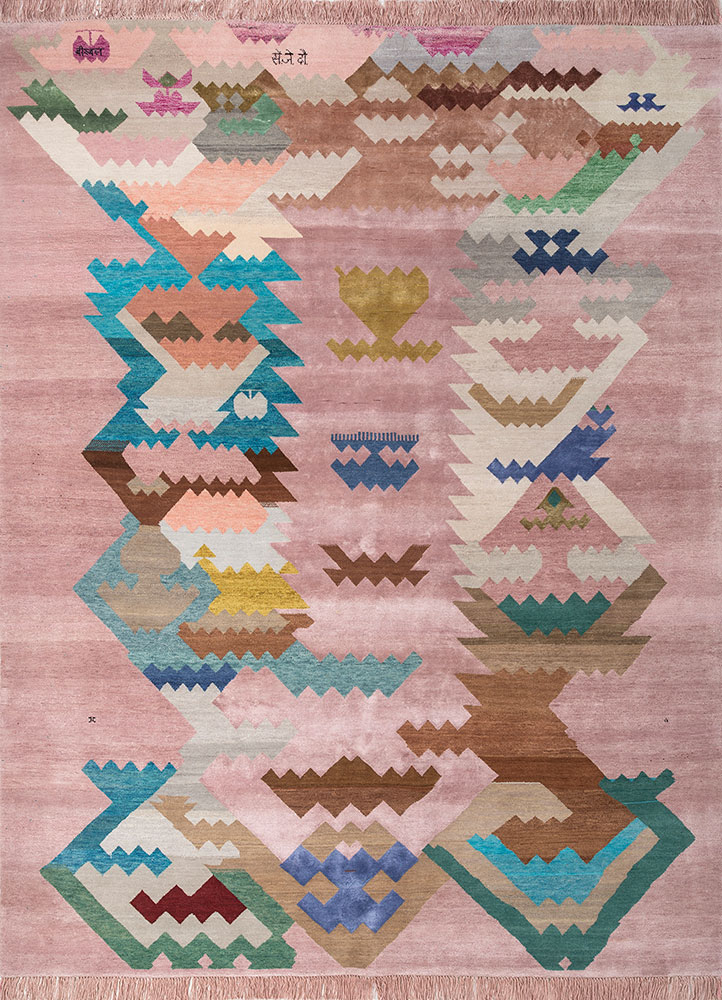 freedom manchaha pink and purple wool and bamboo silk hand knotted Rug - HeadShot