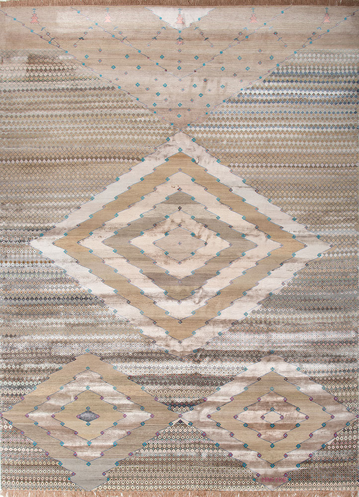 freedom manchaha beige and brown wool and bamboo silk hand knotted Rug - HeadShot
