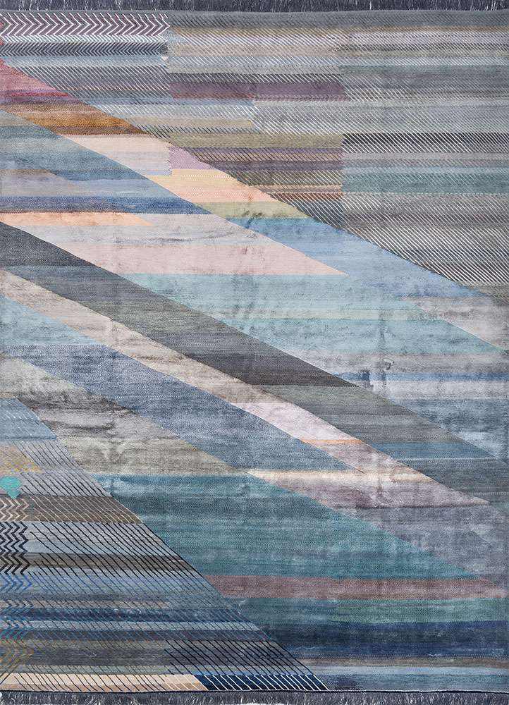 freedom manchaha blue wool and bamboo silk hand knotted Rug - HeadShot